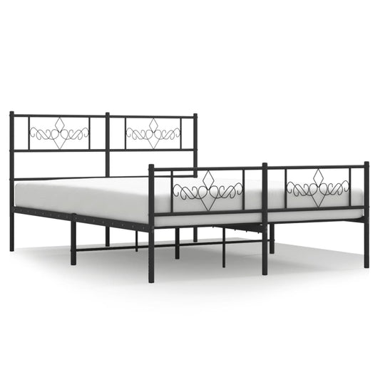 vidaXL Metal Bed Frame without Mattress with Footboard Black 160x200cm
