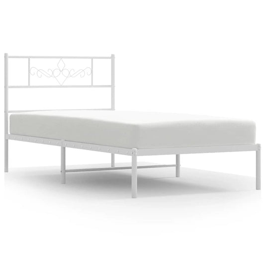 vidaXL Metal Bed Frame without Mattress with Headboard White 100x200cm