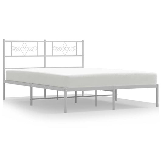 vidaXL Metal Bed Frame without Mattress with Headboard White 135x190cm
