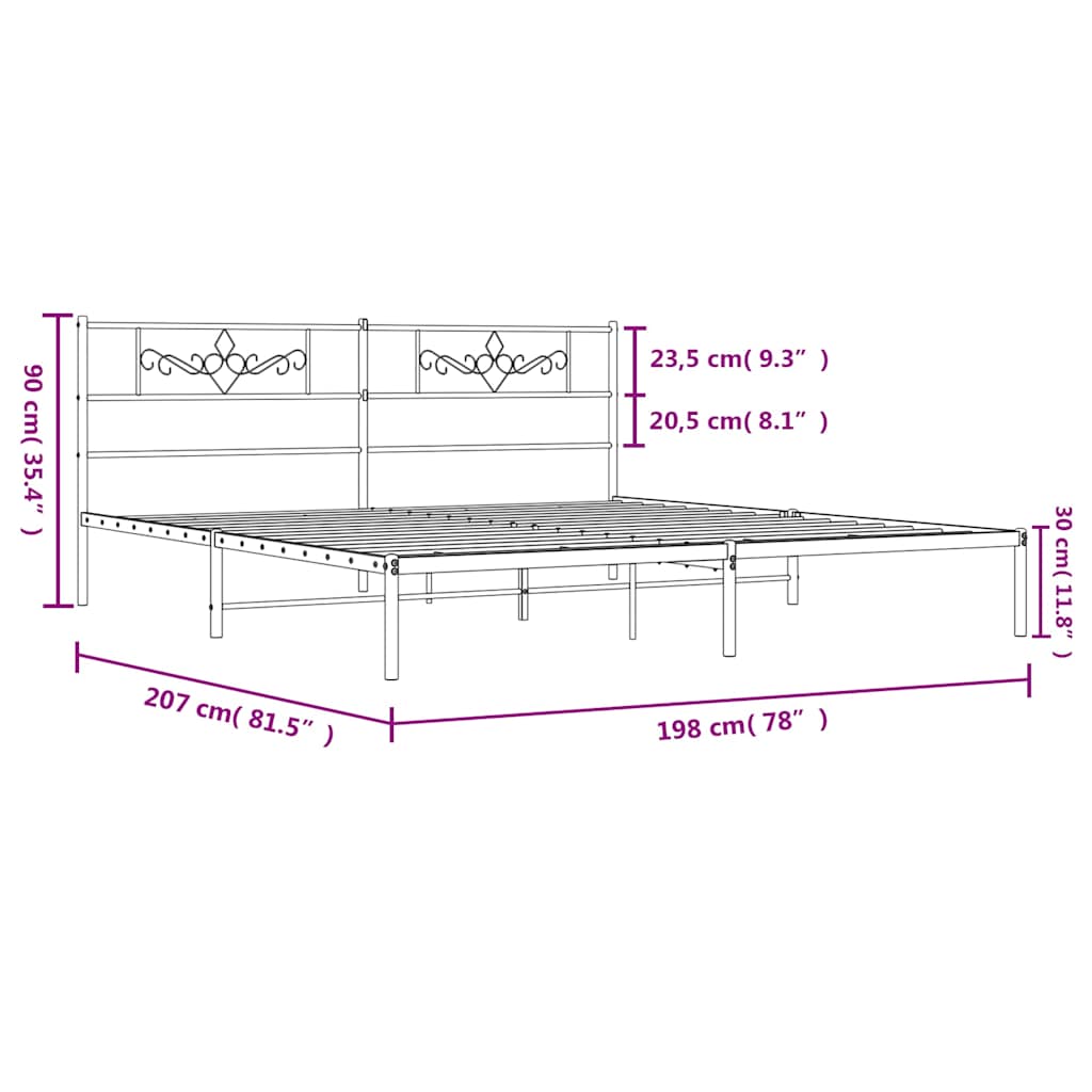 vidaXL Metal Bed Frame without Mattress with Headboard White 193x203cm