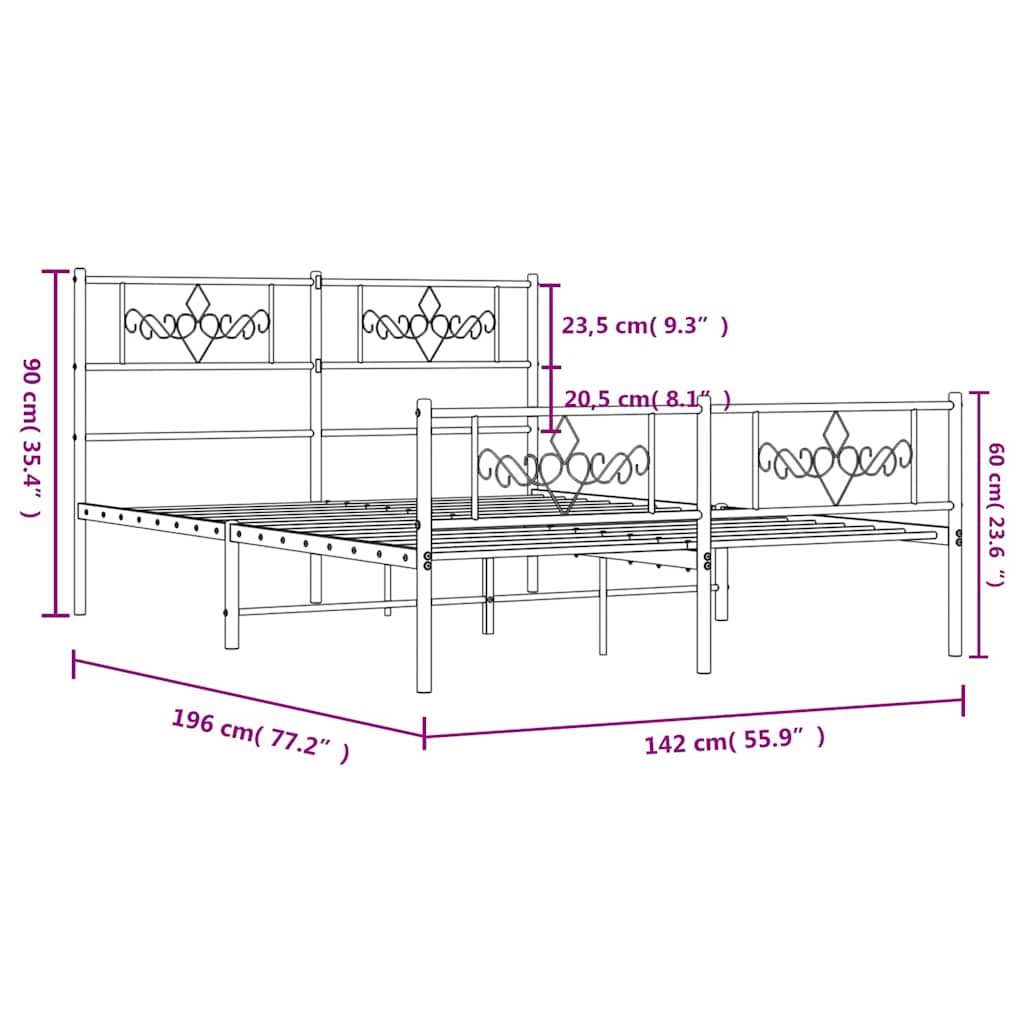 vidaXL Metal Bed Frame without Mattress with Footboard White 135x190cm