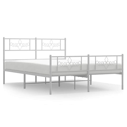 vidaXL Metal Bed Frame without Mattress with Footboard White 150x200cm