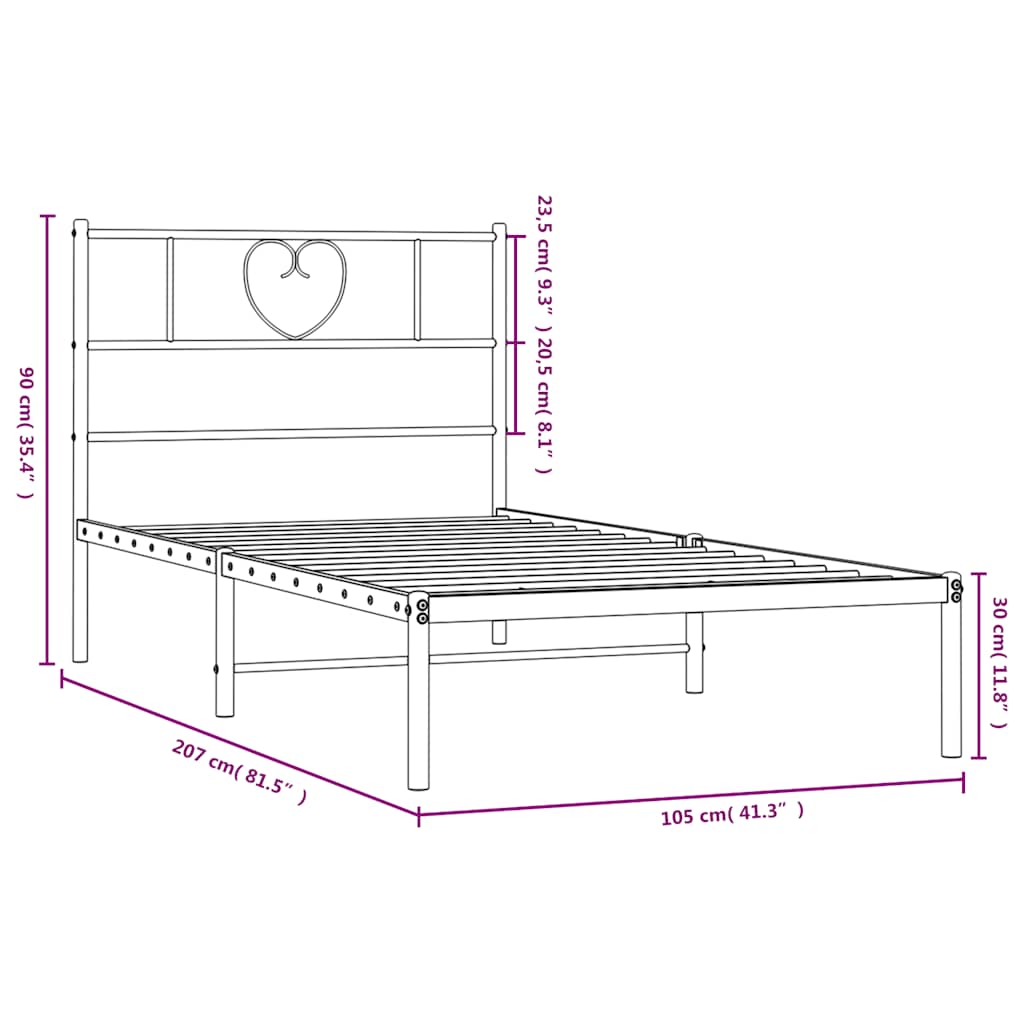 vidaXL Metal Bed Frame without Mattress with Headboard Black 100x200cm