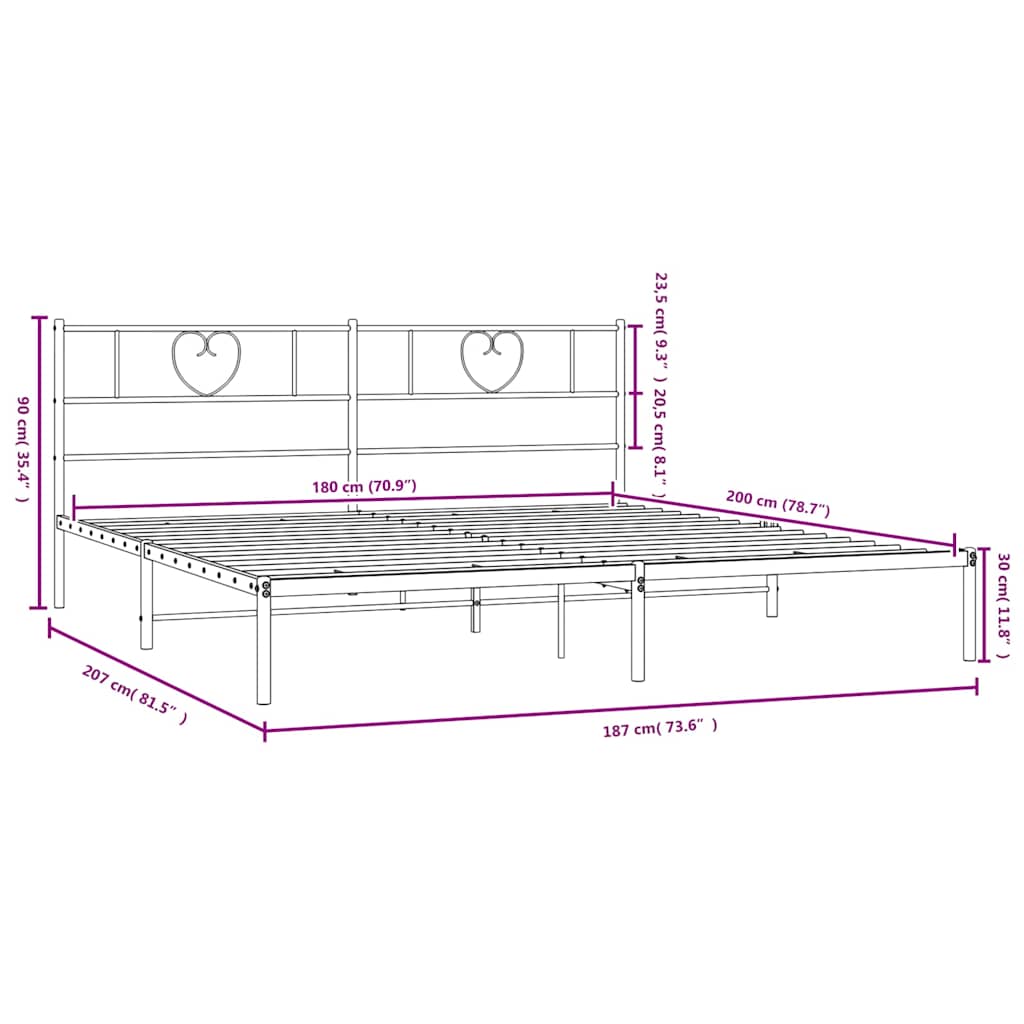 vidaXL Metal Bed Frame without Mattress with Headboard Black 180x200cm