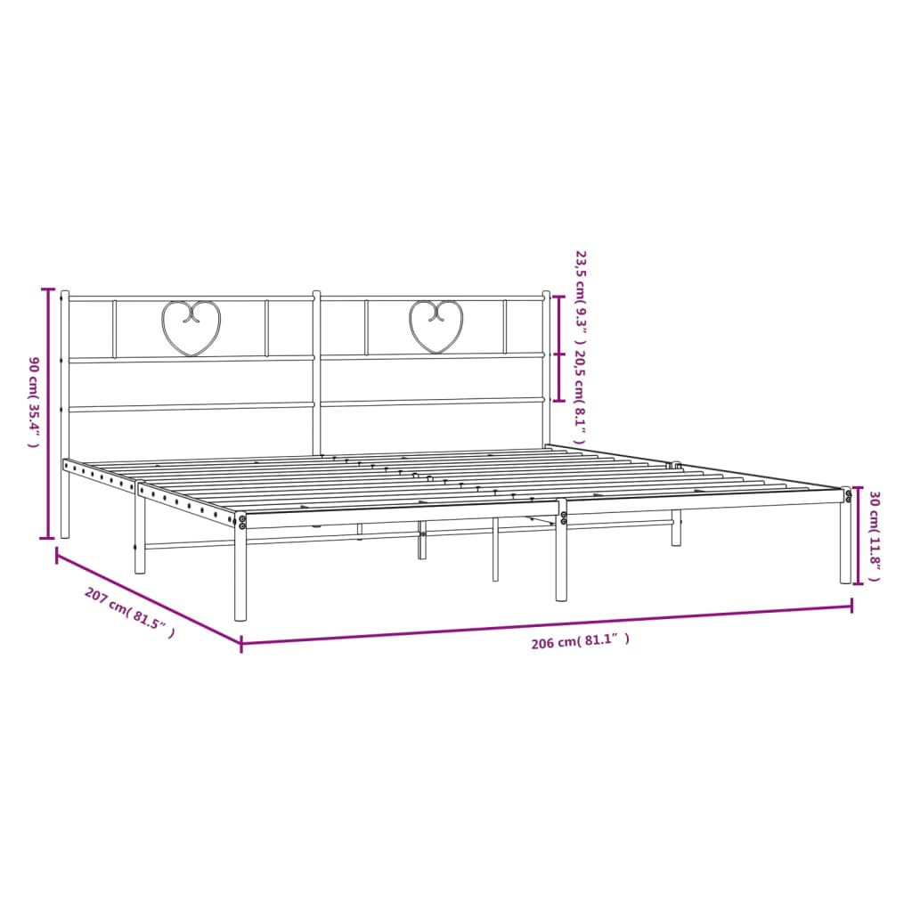 vidaXL Metal Bed Frame without Mattress with Headboard Black 200x200cm