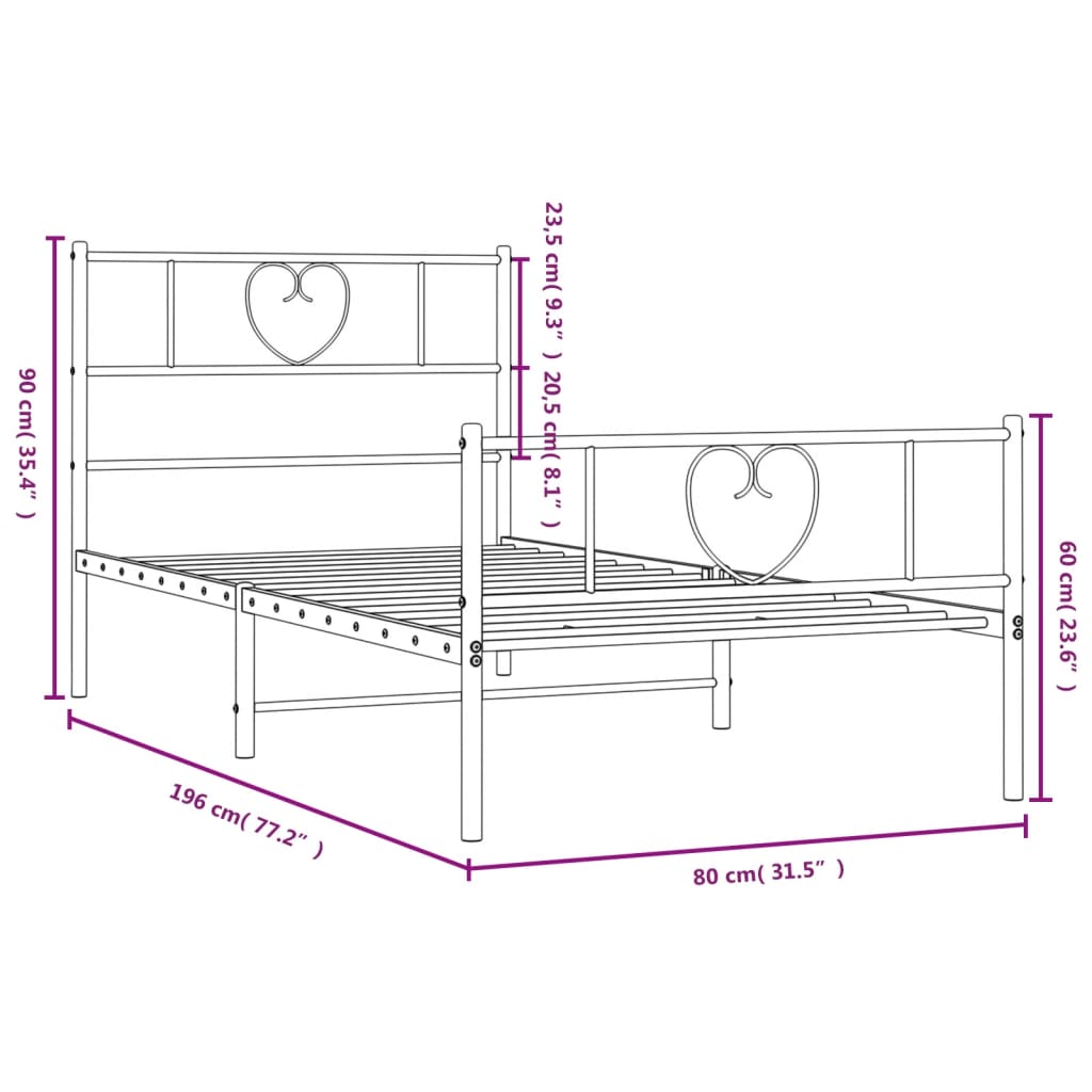 vidaXL Metal Bed Frame without Mattress with Footboard Black 75x190cm