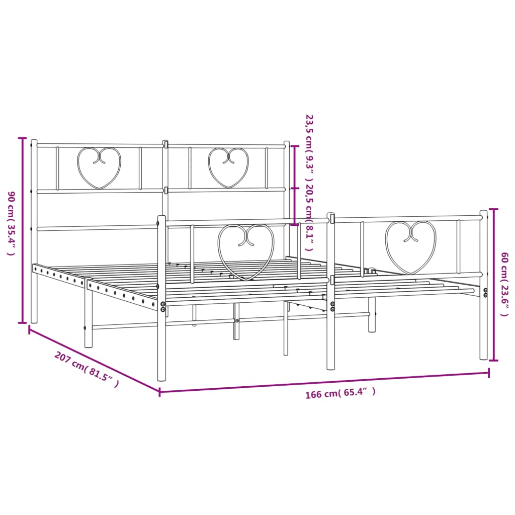 vidaXL Metal Bed Frame without Mattress with Footboard Black 160x200cm
