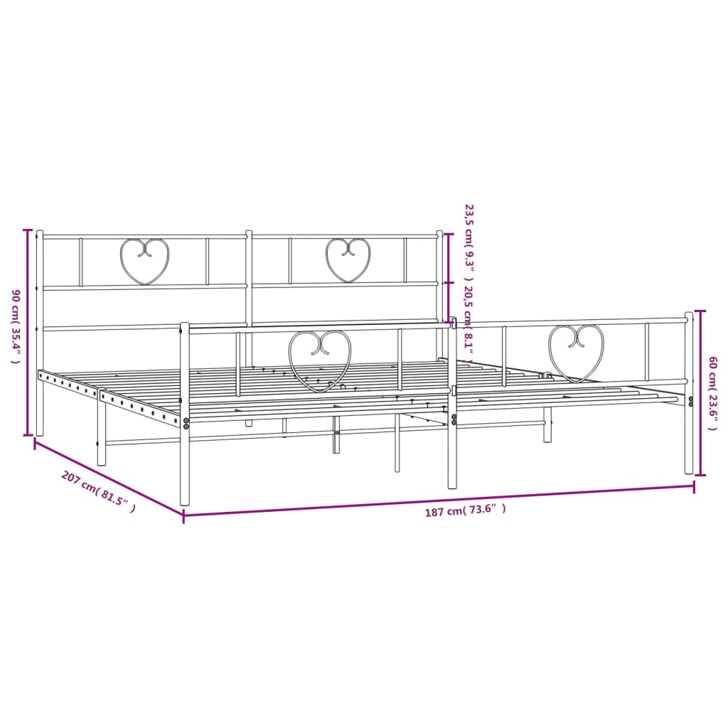 vidaXL Metal Bed Frame without Mattress with Footboard Black 180x200cm
