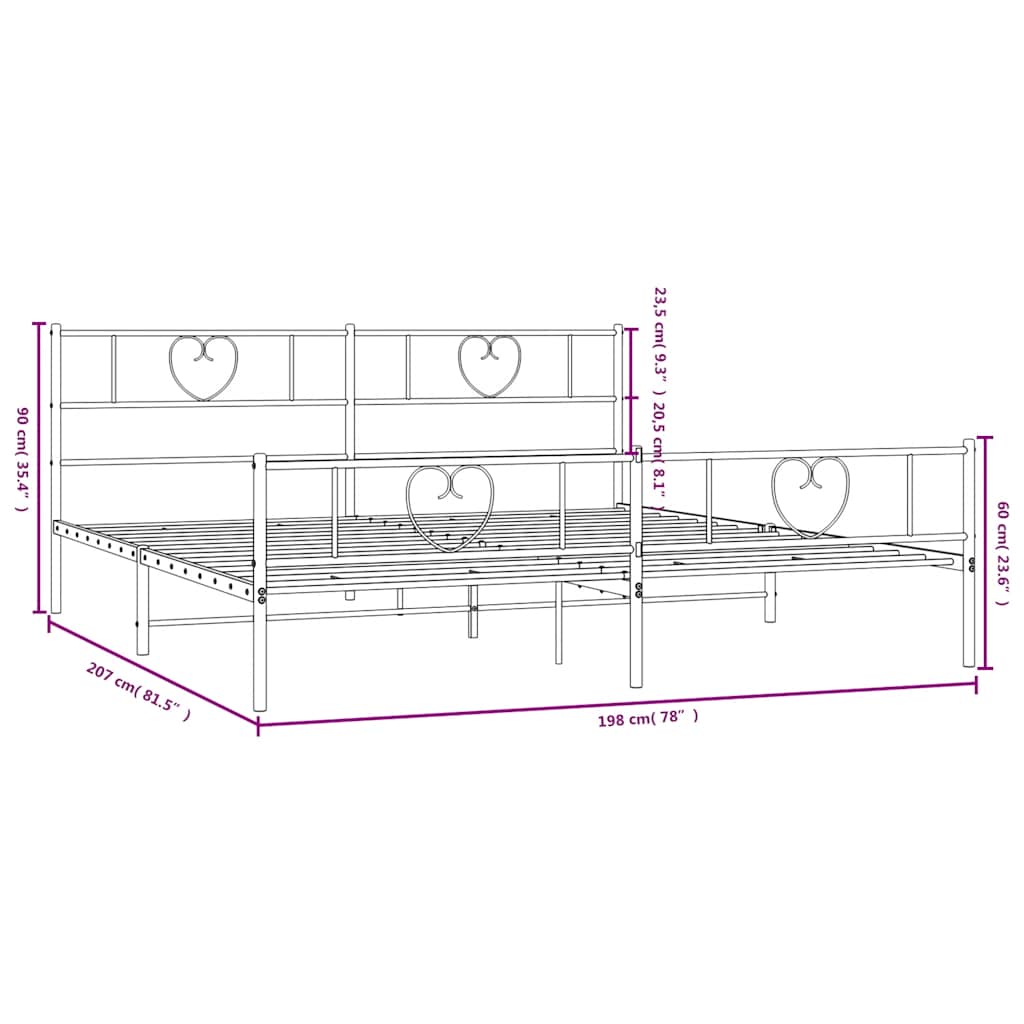 vidaXL Metal Bed Frame without Mattress with Footboard Black 193x203cm