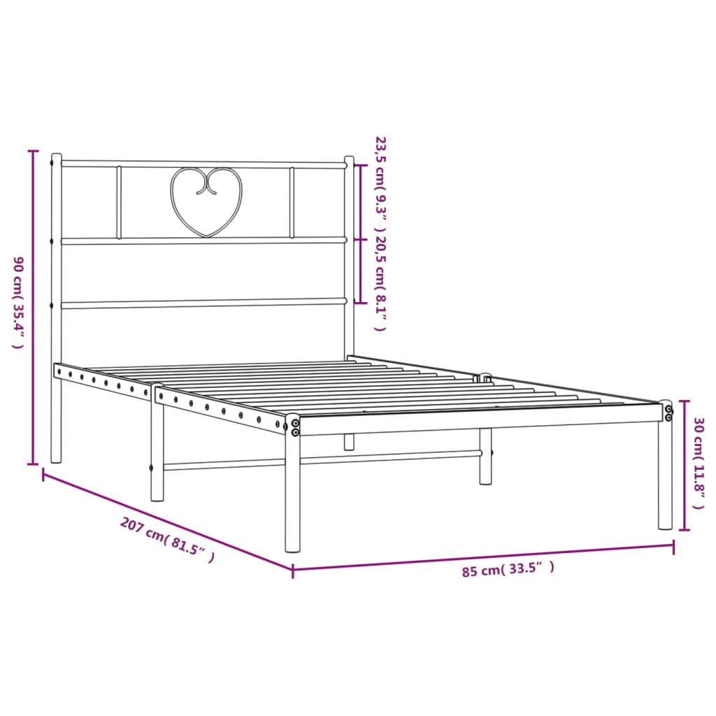 vidaXL Metal Bed Frame without Mattress with Headboard White 80x200cm