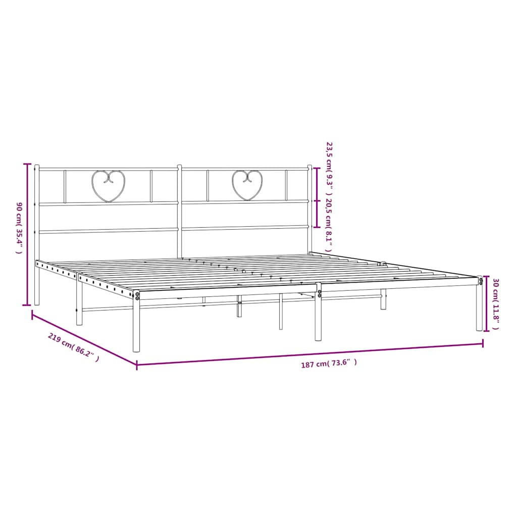 vidaXL Metal Bed Frame without Mattress with Headboard White 183x213cm