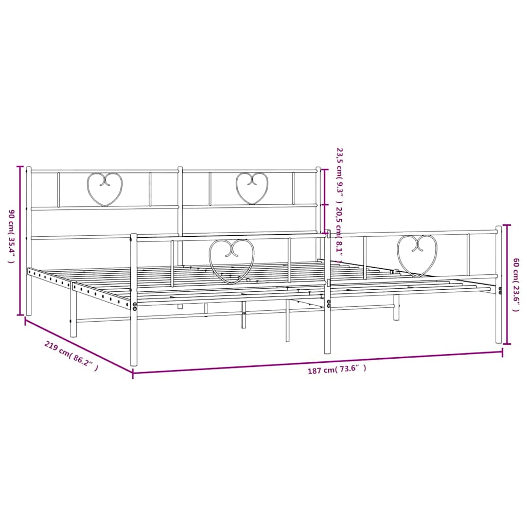 vidaXL Metal Bed Frame without Mattress with Footboard White 183x213cm