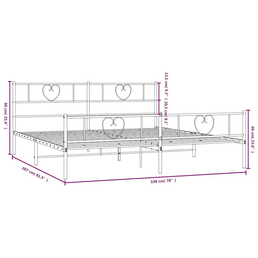 vidaXL Metal Bed Frame without Mattress with Footboard White 193x203cm
