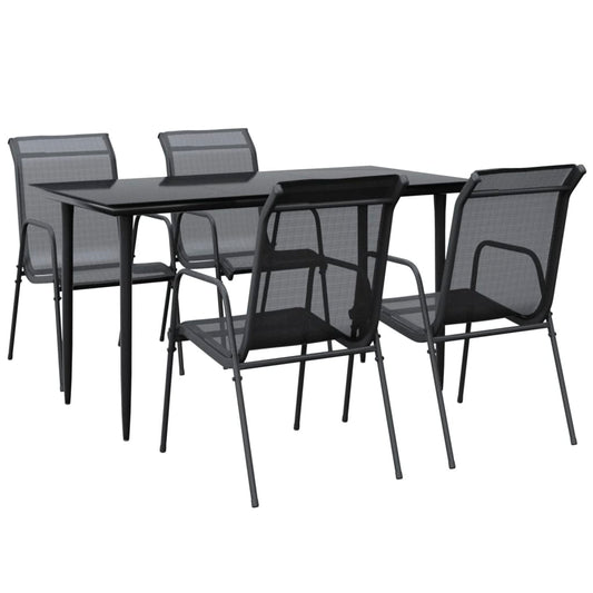 vidaXL 5 Piece Garden Dining Set Black Steel and Textilene