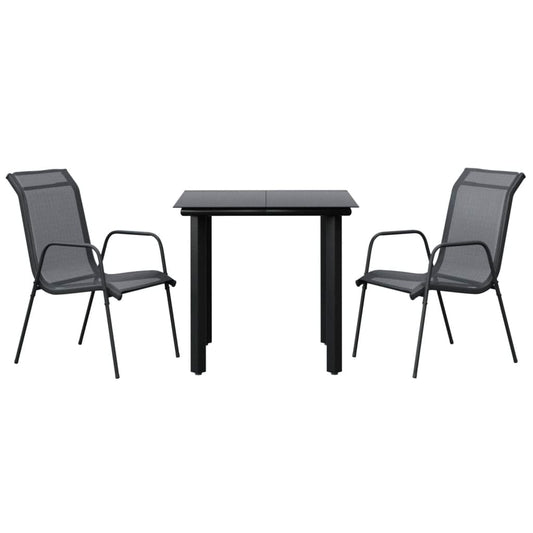 vidaXL 3 Piece Garden Dining Set Black Steel and Textilene