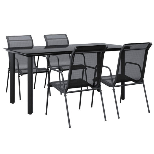 vidaXL 5 Piece Garden Dining Set Black Steel and Textilene