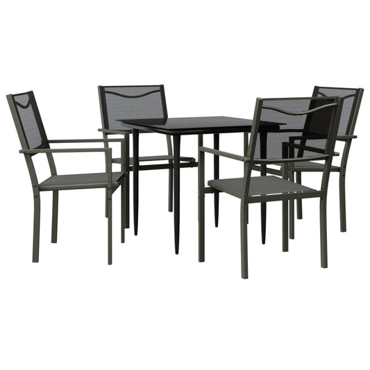 vidaXL 5 Piece Garden Dining Set Black Steel and Textilene
