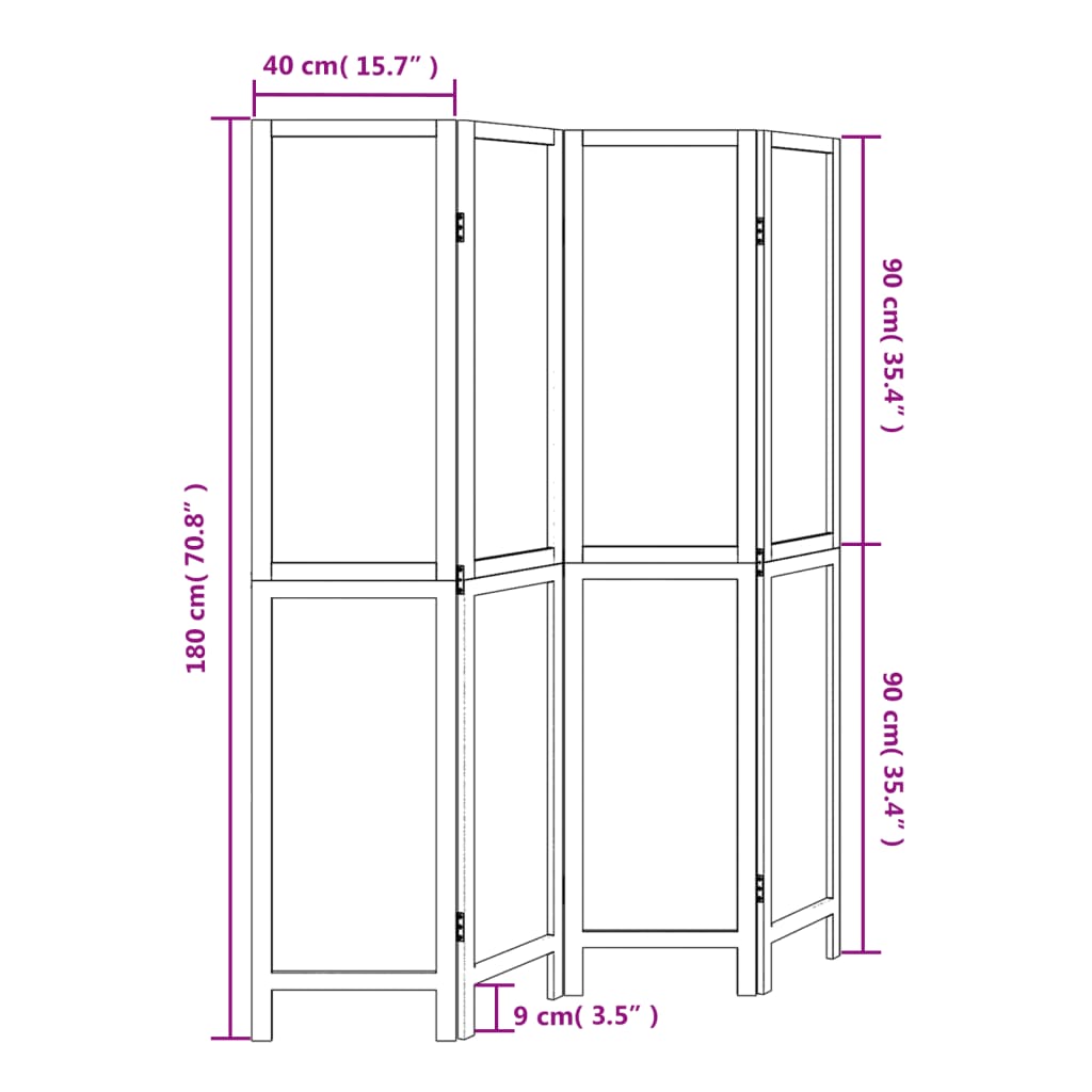 vidaXL Room Divider 4 Panels Dark Brown Solid Wood Paulownia