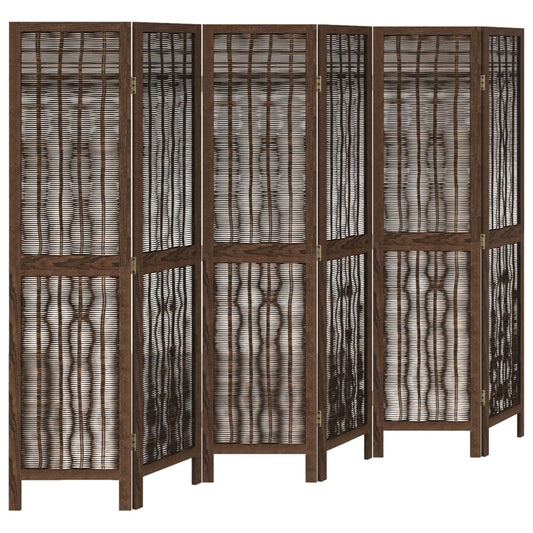 vidaXL Room Divider 6 Panels Dark Brown Solid Wood Paulownia