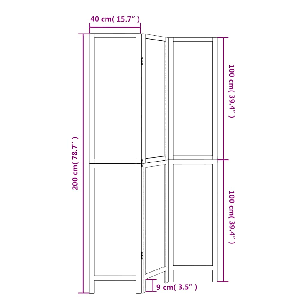 vidaXL Room Divider 3 Panels White Solid Wood Paulownia