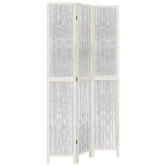 vidaXL Room Divider 3 Panels White Solid Wood Paulownia