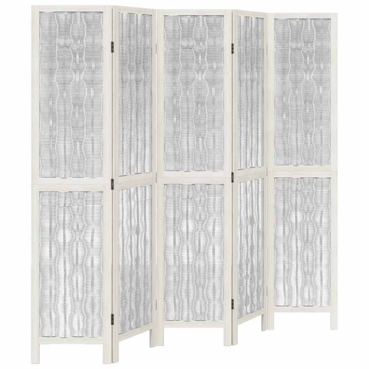 vidaXL Room Divider 5 Panels White Solid Wood Paulownia
