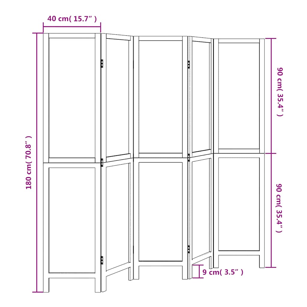 vidaXL Room Divider 5 Panels White Solid Wood Paulownia