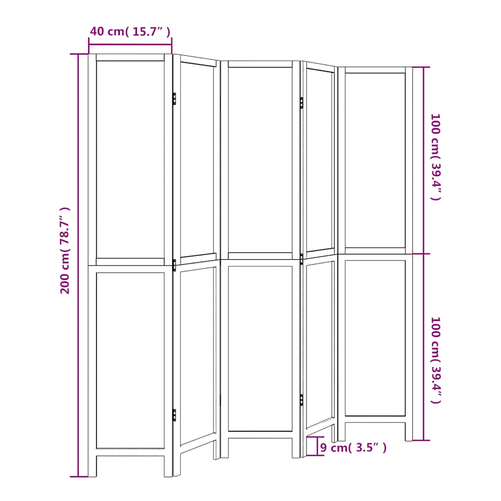 vidaXL Room Divider 5 Panels White Solid Wood Paulownia