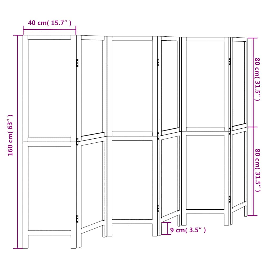 vidaXL Room Divider 6 Panels White Solid Wood Paulownia