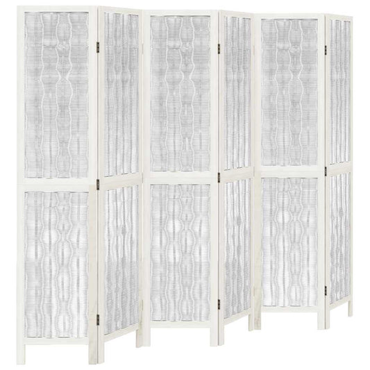 vidaXL Room Divider 6 Panels White Solid Wood Paulownia