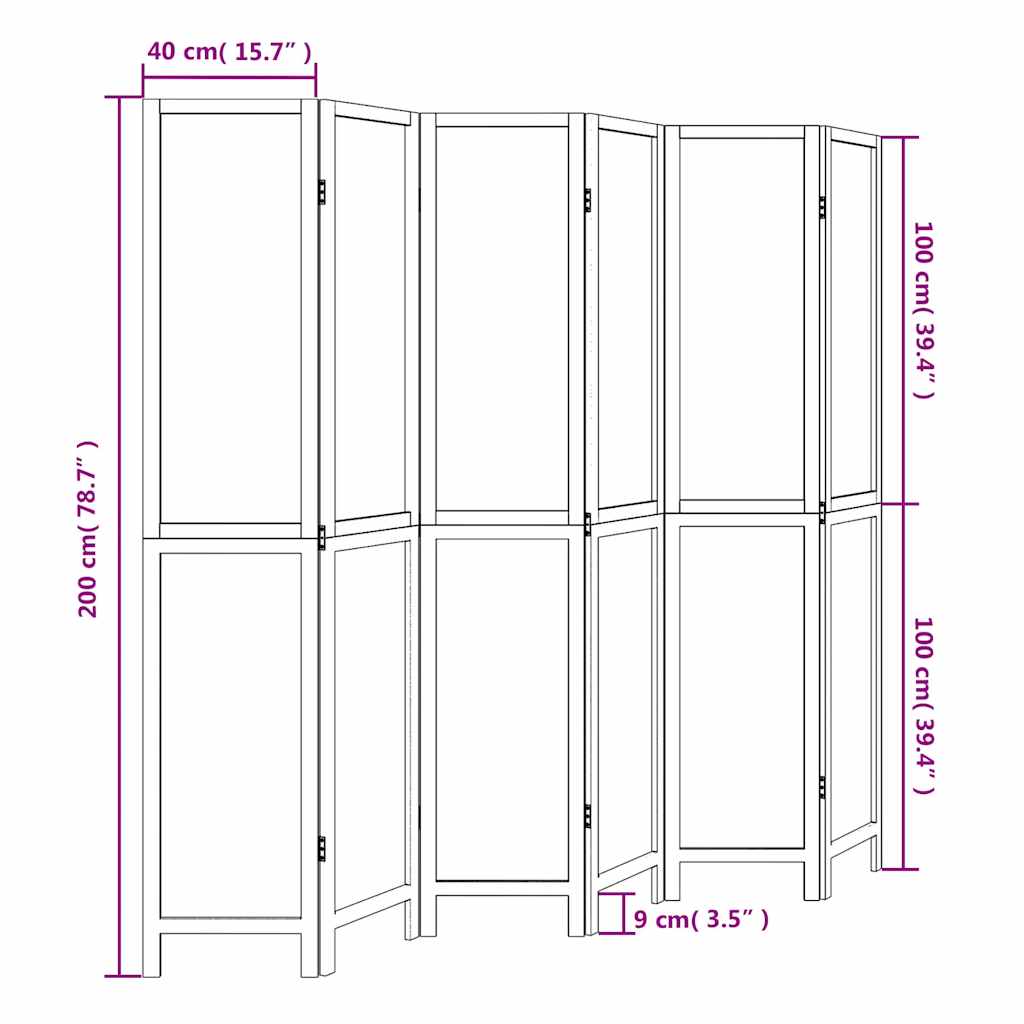 vidaXL Room Divider 6 Panels White Solid Wood Paulownia