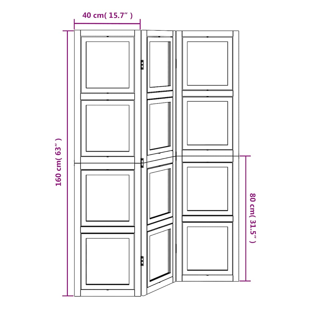 vidaXL Room Divider 3 Panels White Solid Wood Paulownia