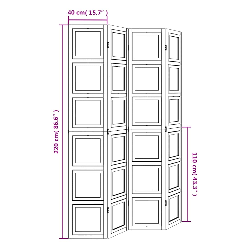 vidaXL Room Divider 4 Panels White Solid Wood Paulownia