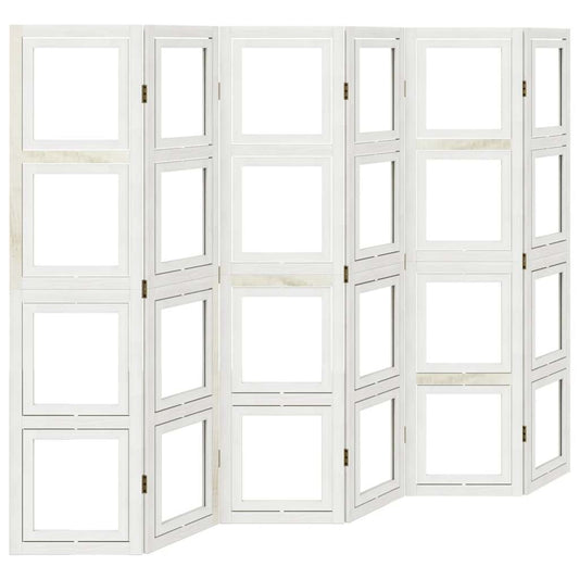 vidaXL Room Divider 6 Panels White Solid Wood Paulownia