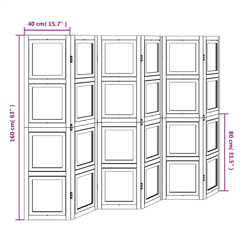 vidaXL Room Divider 6 Panels White Solid Wood Paulownia