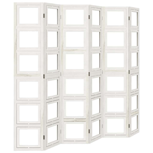 vidaXL Room Divider 6 Panels White Solid Wood Paulownia