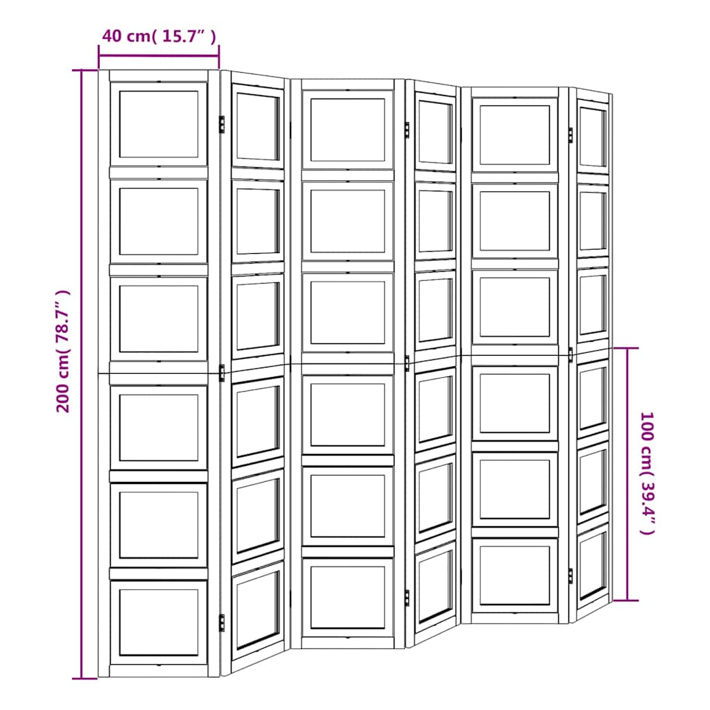 vidaXL Room Divider 6 Panels White Solid Wood Paulownia