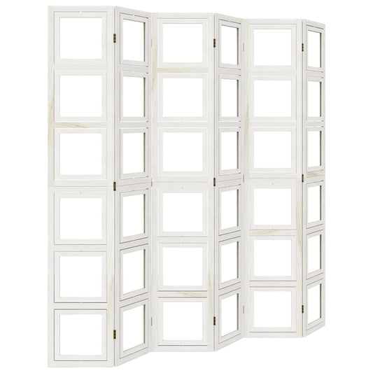 vidaXL Room Divider 6 Panels White Solid Wood Paulownia