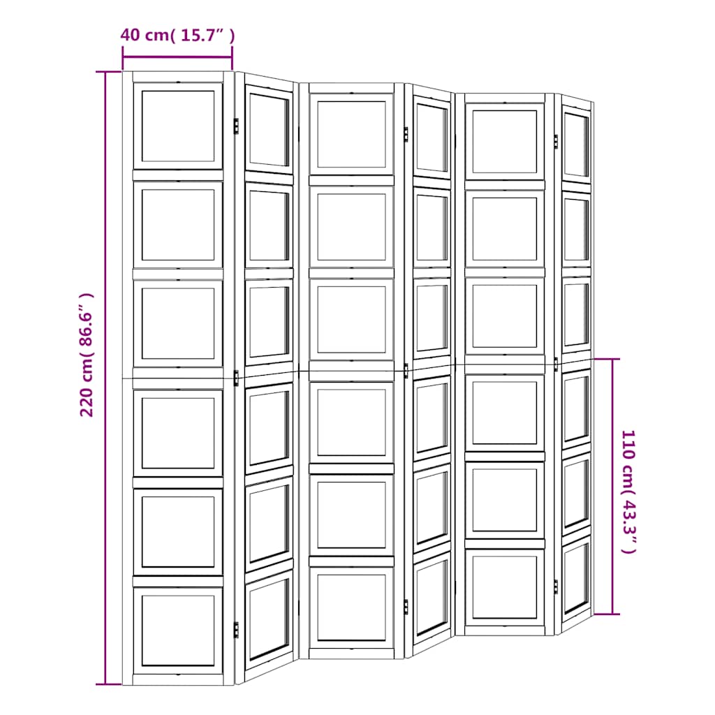 vidaXL Room Divider 6 Panels White Solid Wood Paulownia