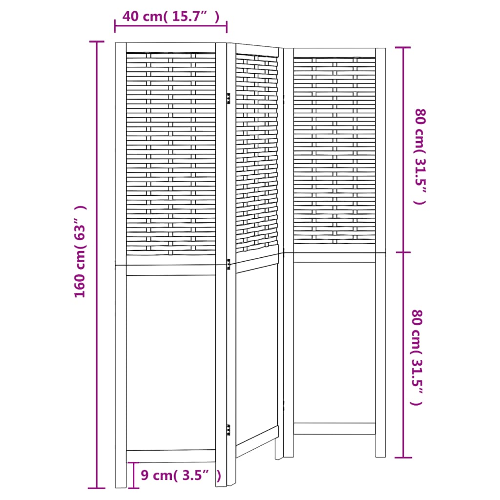 vidaXL Room Divider 3 Panels Dark Brown Solid Wood Paulownia