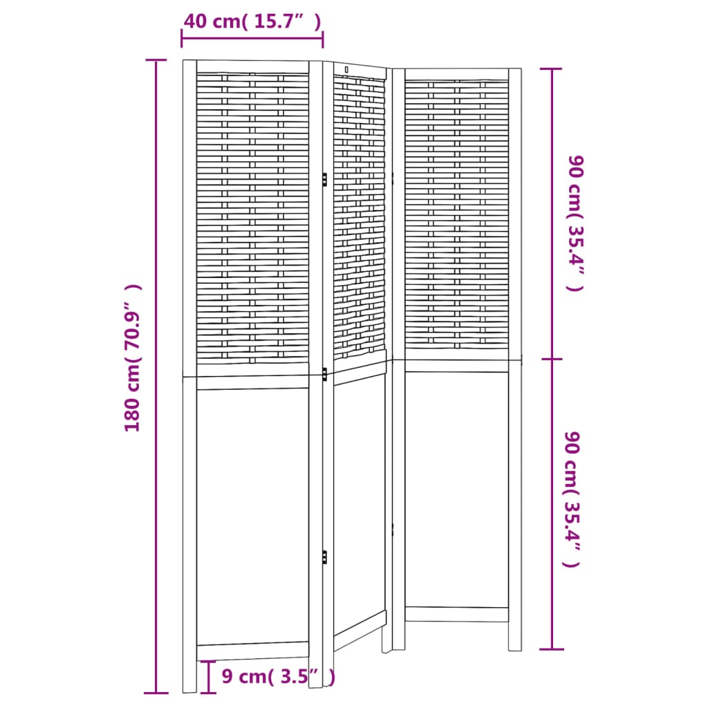 vidaXL Room Divider 3 Panels Dark Brown Solid Wood Paulownia