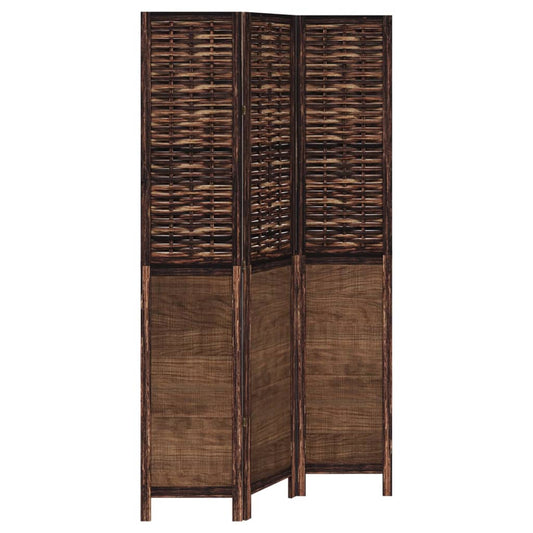vidaXL Room Divider 3 Panels Dark Brown Solid Wood Paulownia