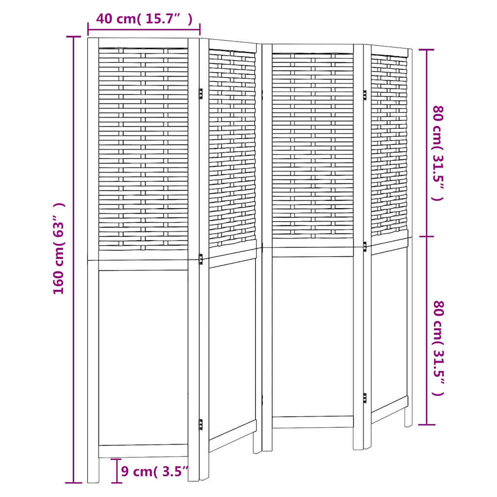 vidaXL Room Divider 4 Panels Dark Brown Solid Wood Paulownia