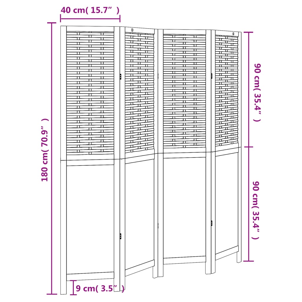 vidaXL Room Divider 4 Panels Dark Brown Solid Wood Paulownia