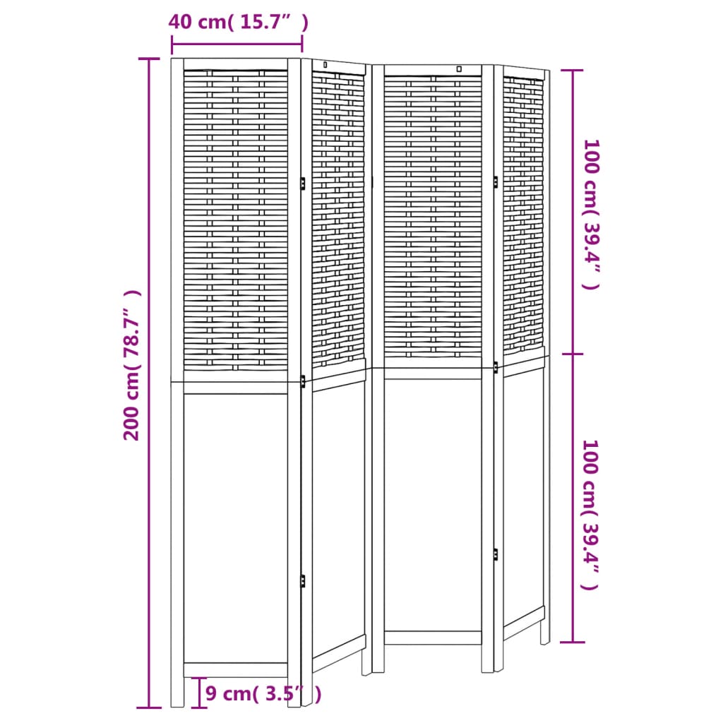 vidaXL Room Divider 4 Panels Dark Brown Solid Wood Paulownia