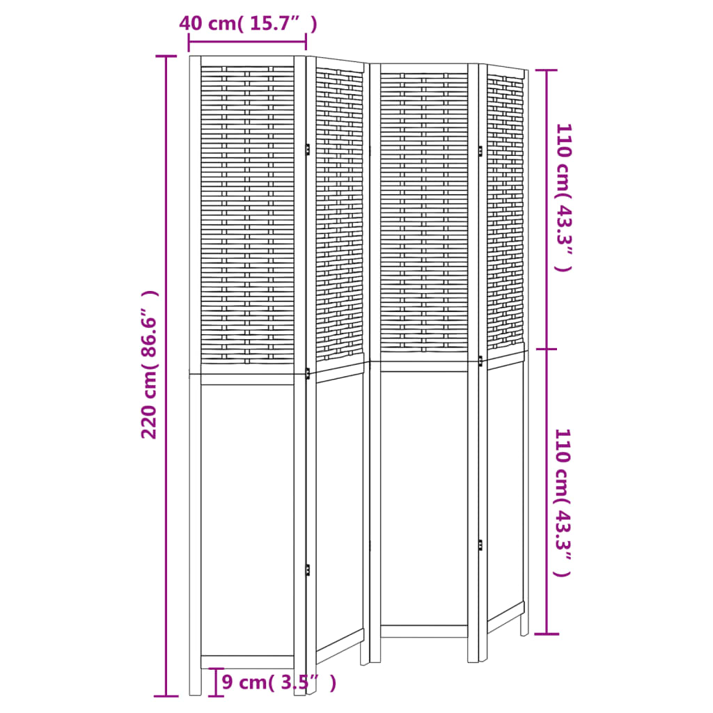 vidaXL Room Divider 4 Panels Dark Brown Solid Wood Paulownia
