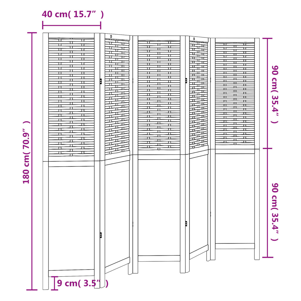 vidaXL Room Divider 5 Panels Dark Brown Solid Wood Paulownia
