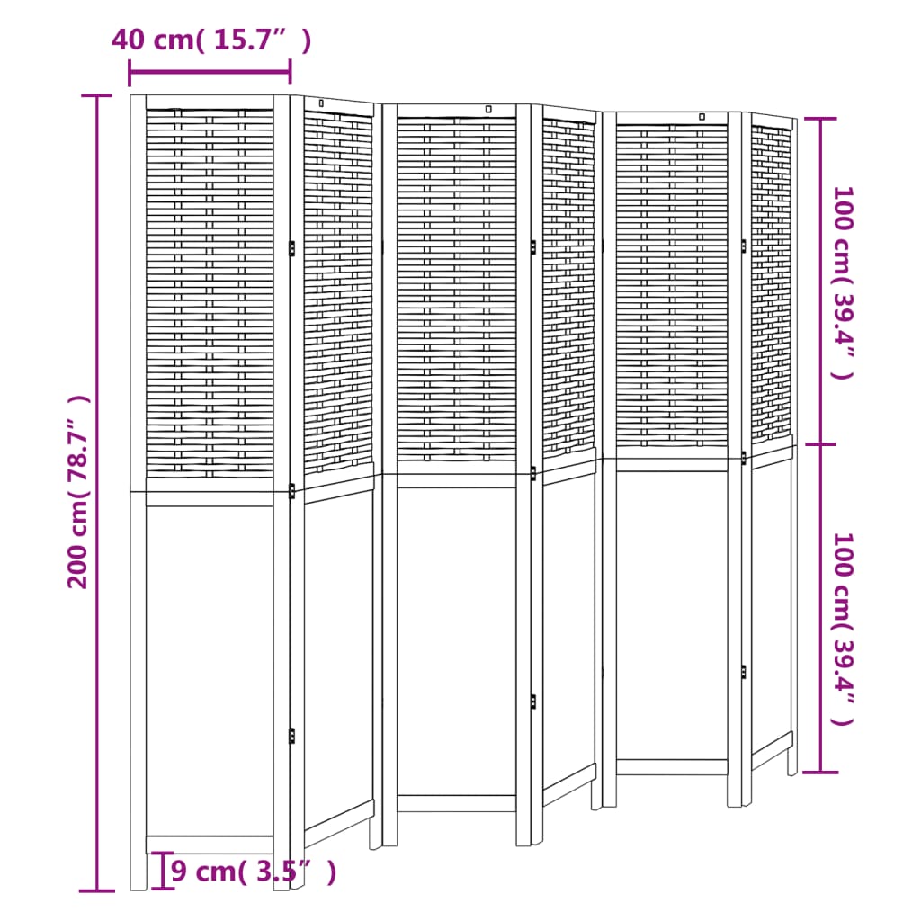 vidaXL Room Divider 6 Panels Dark Brown Solid Wood Paulownia