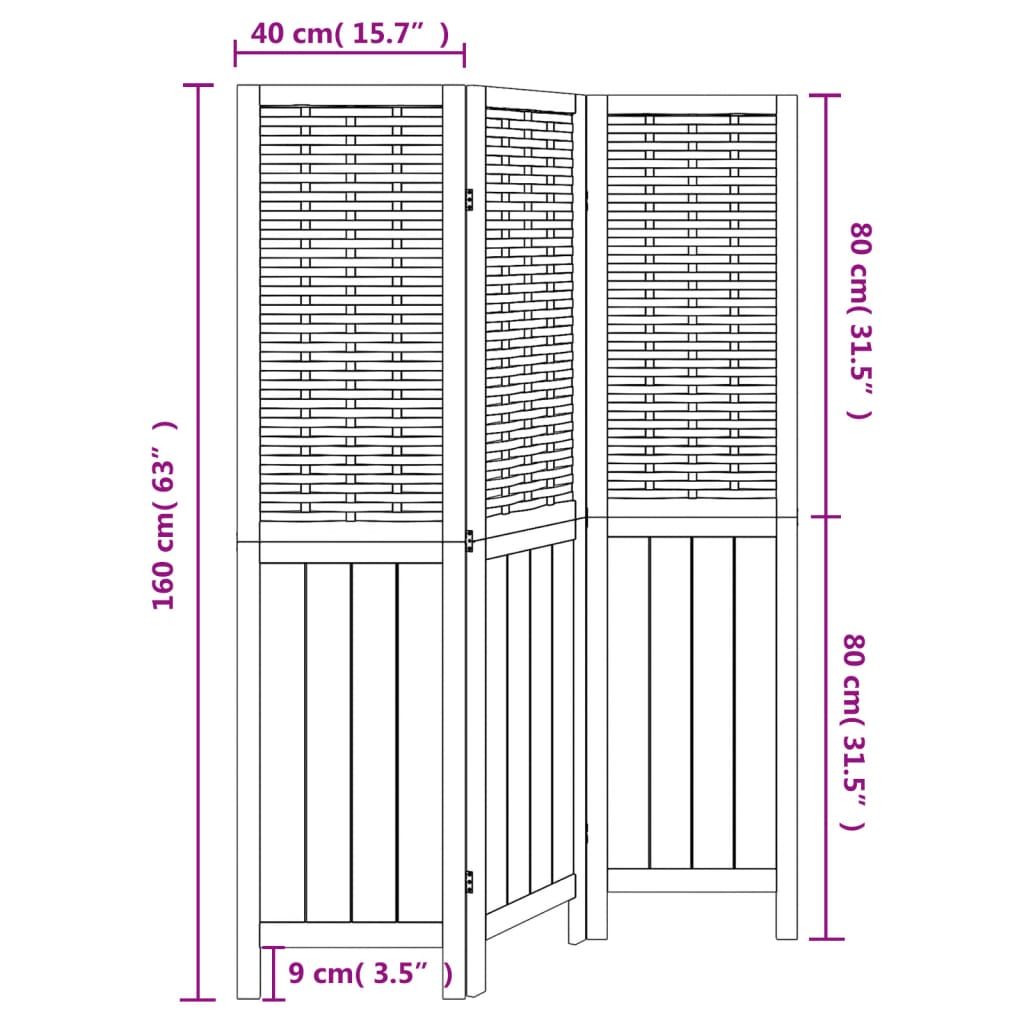 vidaXL Room Divider 3 Panels White Solid Wood Paulownia