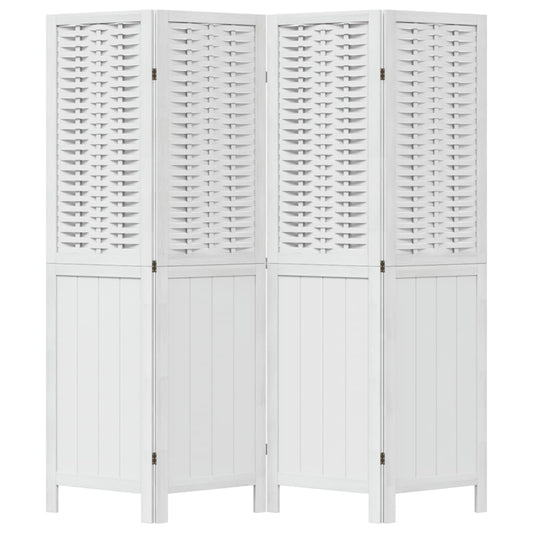 vidaXL Room Divider 4 Panels White Solid Wood Paulownia